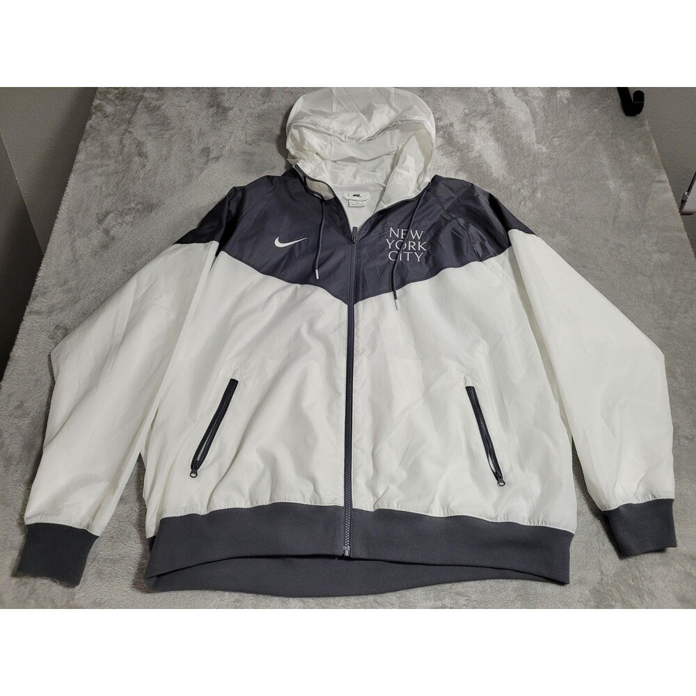 Nike Jacket Mens 2XL White New York City Hooded Full Zip Lightweight Windbreaker
